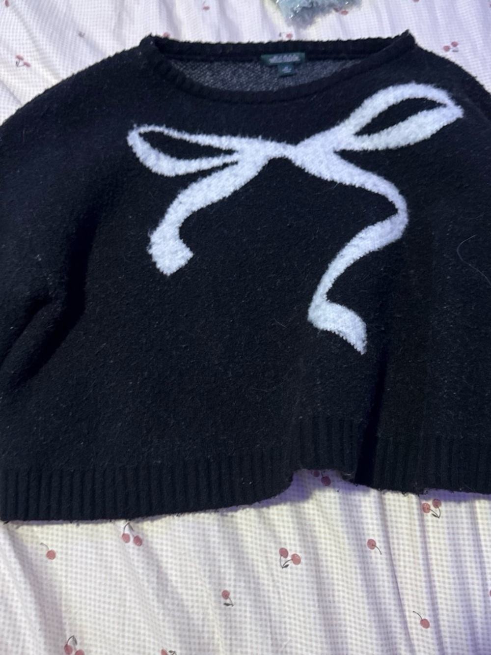wild fable Black Sweater with White Bow Accent